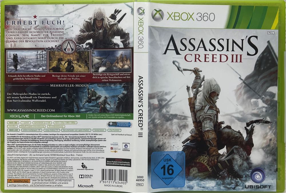 Assassin’s Creed III  - Microsoft Xbox 360 (Ubisoft - 999) video game collectible [Barcode 3307215634905] - Main Image 3