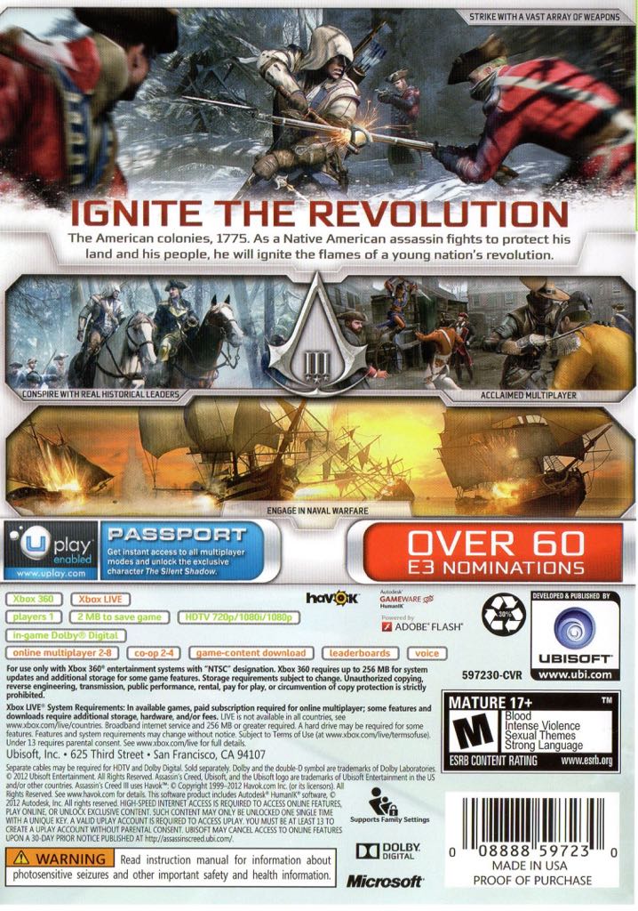 Assassin’s Creed III - Microsoft Xbox 360 (Ubisoft - 1) video game collectible [Barcode 3307215634912] - Main Image 2