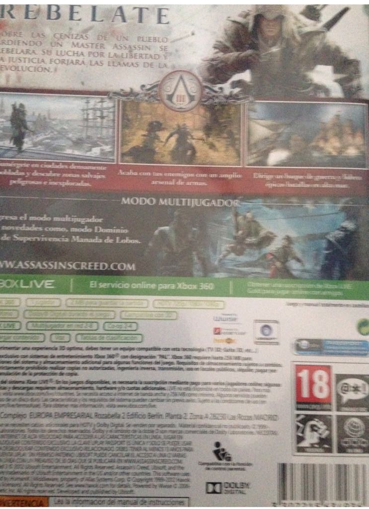 Assassin’s Creed III - Microsoft Xbox 360 (Ubisoft - 1) video game collectible [Barcode 3307215634936] - Main Image 2