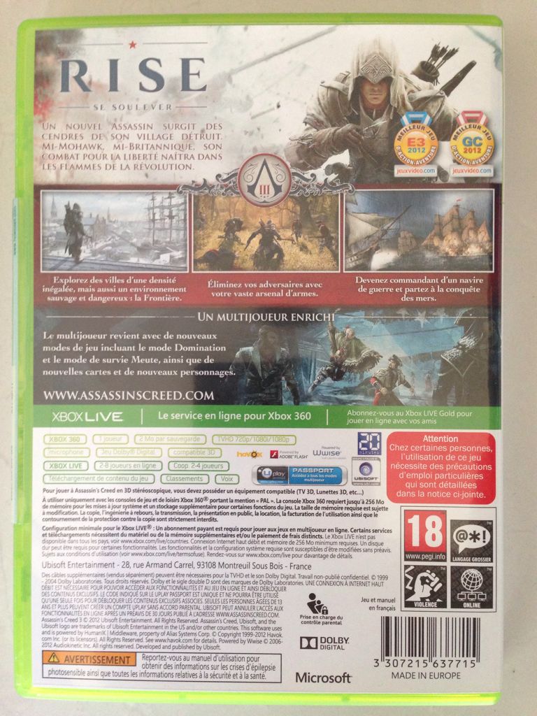 Assassin’s Creed III - Microsoft Xbox 360 (Ubisoft - 1) video game collectible [Barcode 3307215637715] - Main Image 2