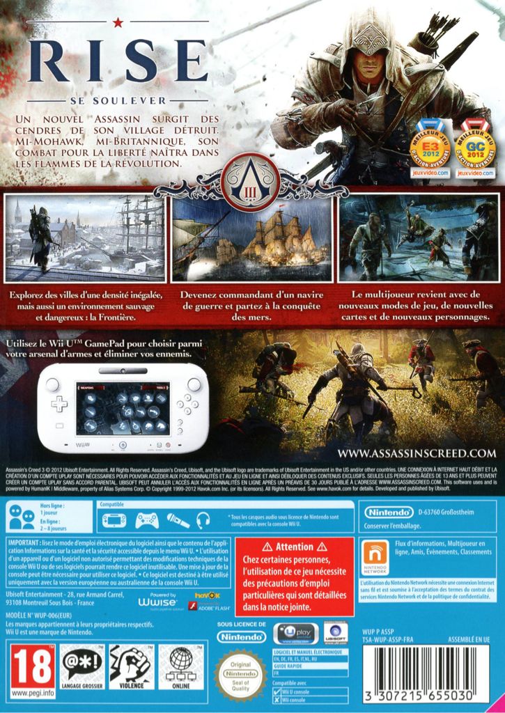 Assassin’s Creed III - Nintendo Wii U (Ubisoft - 1) video game collectible [Barcode 3307215655047] - Main Image 2