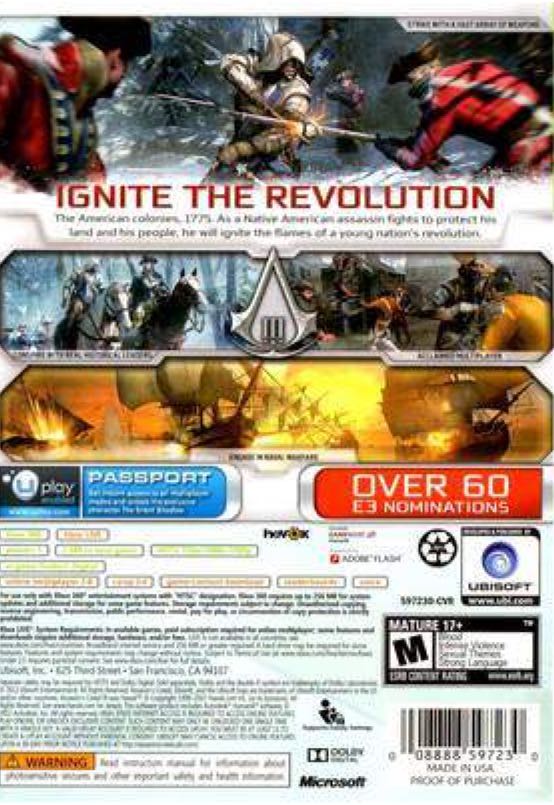 Assassin’s Creed 3 - Microsoft Xbox 360 (Ubisoft - 1) video game collectible [Barcode 008888547372] - Main Image 2