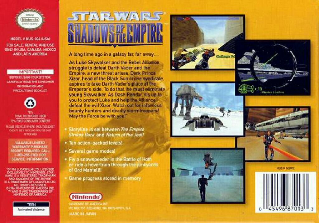 Star Wars: Shadows of the Empire - Nintendo 64 (N64) (Nintendo - 1) video game collectible [Barcode 04147701] - Main Image 2