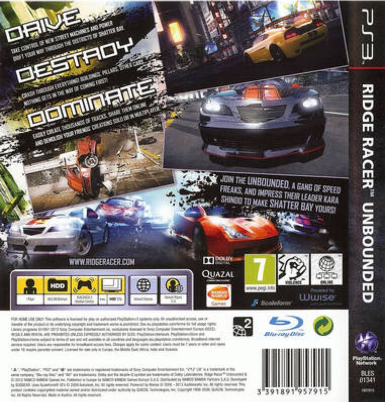 Ridge Racer Unbounded - Sony PlayStation 3 (PS3) (Namco Bandai - 1) video game collectible [Barcode 3391891957861] - Main Image 2