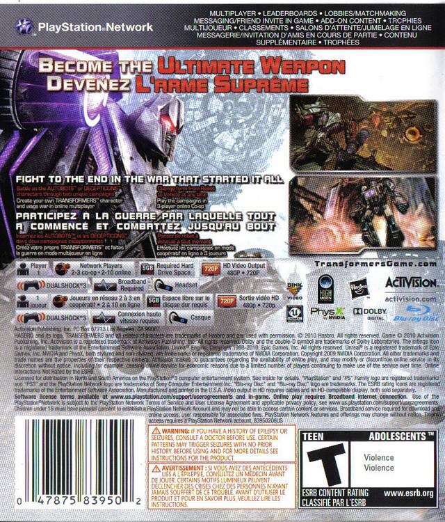 Transformers: War for Cybertron - Sony PlayStation 3 (PS3) (Activision - 1) video game collectible [Barcode 047875840119] - Main Image 2