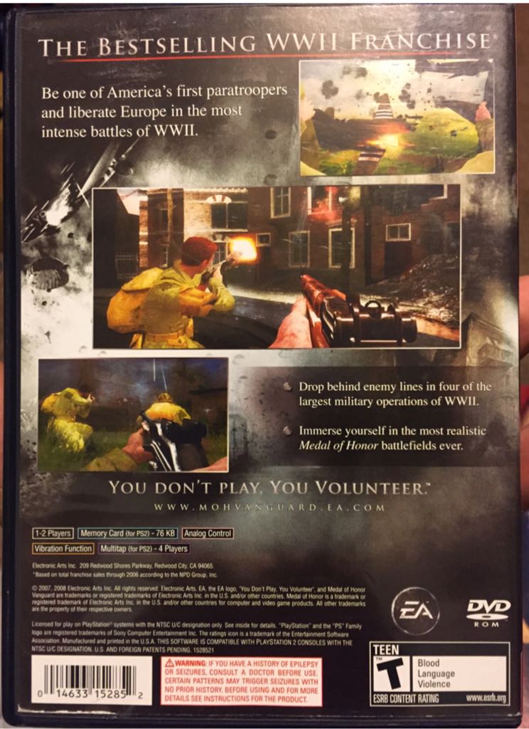 Medal of Honor: Vanguard (Greatest Hits)  - Sony PlayStation 2 (PS2) ((EA) Electronic Arts - 2) video game collectible [Barcode 014633152852] - Main Image 2