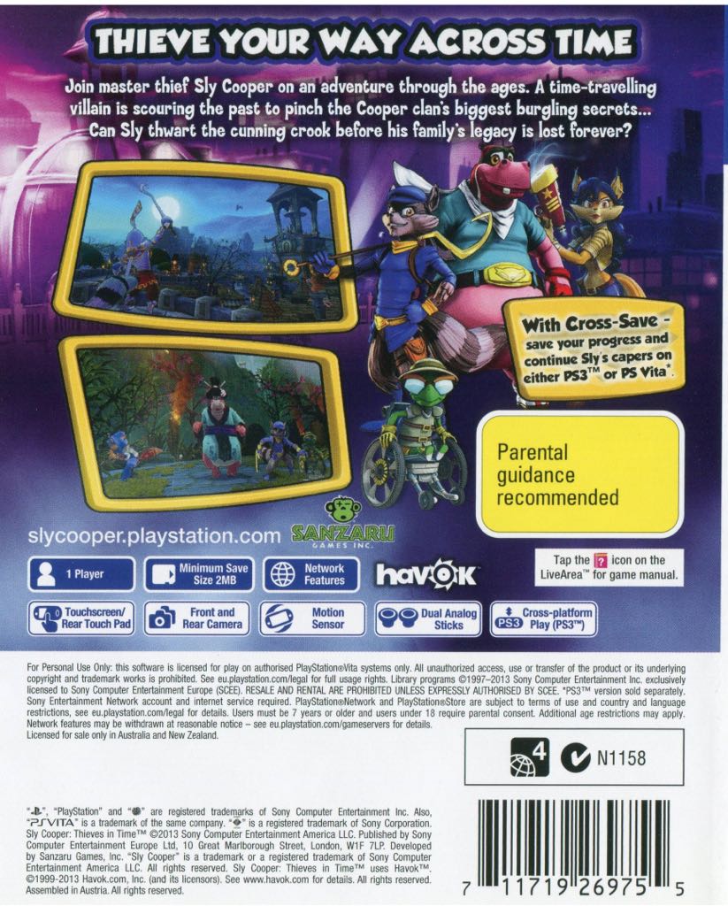 Sly Cooper: Thieves in Time - Sony PlayStation 3 (PS3) (Sony Computer Enteraiment - 2) video game collectible [Barcode 711719267256] - Main Image 2