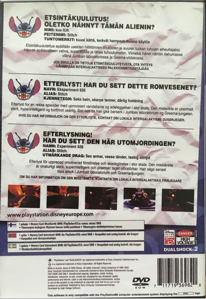 Disney’s Stitch: Experiment 626 - Sony PlayStation 2 (PS2) video game collectible [Barcode 711719369820] - Main Image 2
