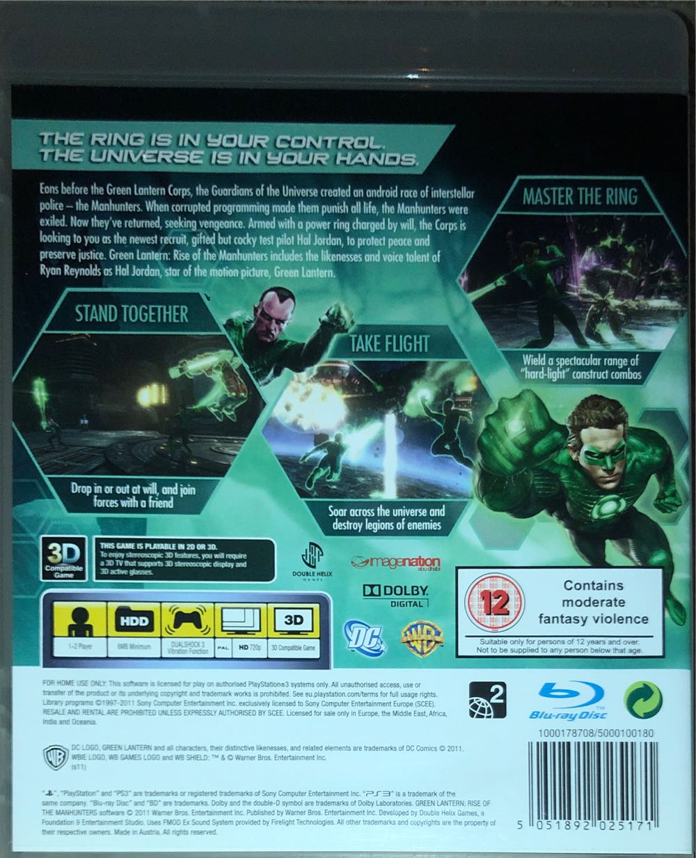 Green Lantern: Rise of the Manhunters - Sony PlayStation 3 (PS3) (WB Games - 1-2) video game collectible [Barcode 5051892025171] - Main Image 2