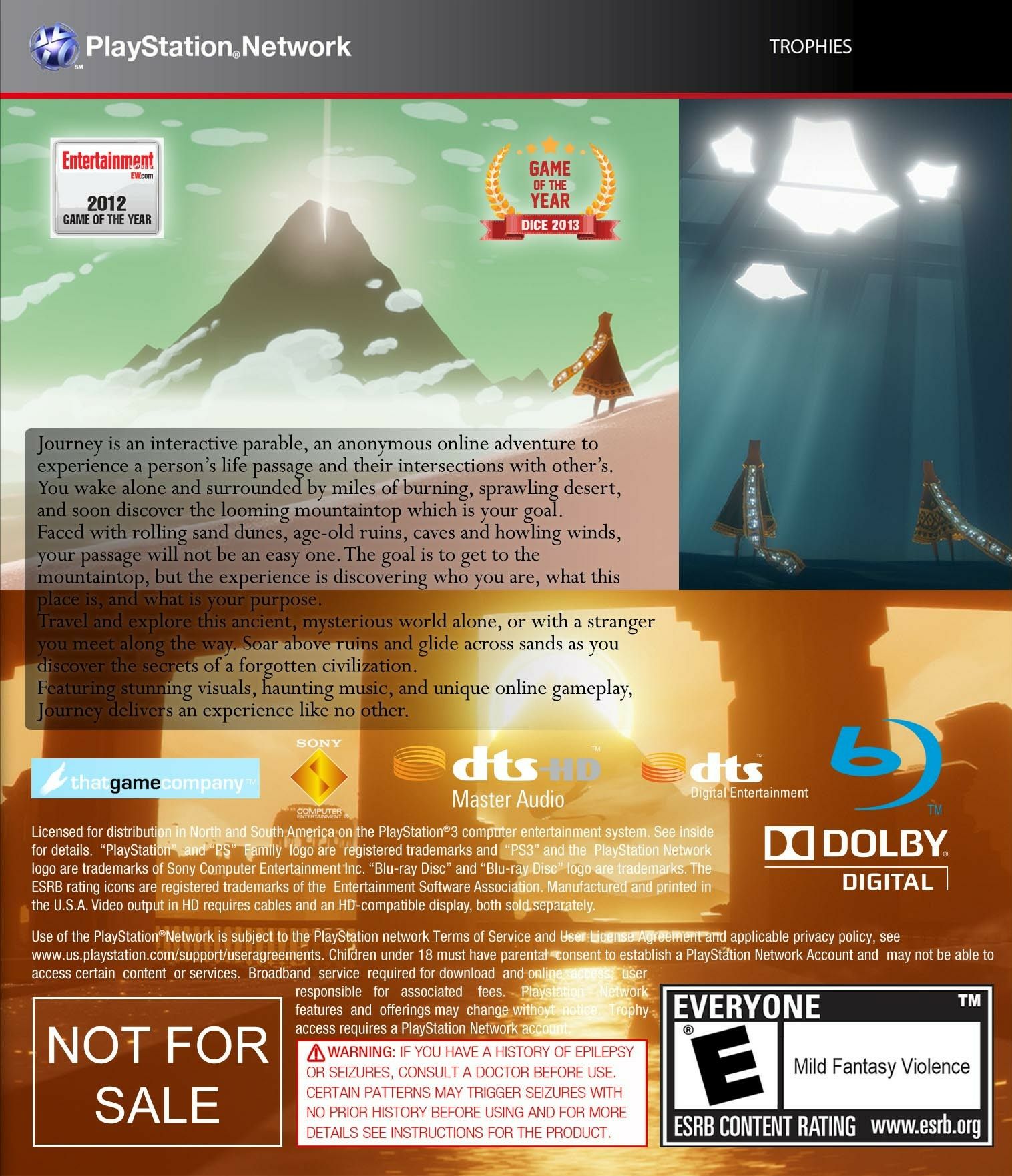 Journey - Sony PlayStation 3 (PS3) (SCEE - 1) video game collectible [Barcode 711719268468] - Main Image 2