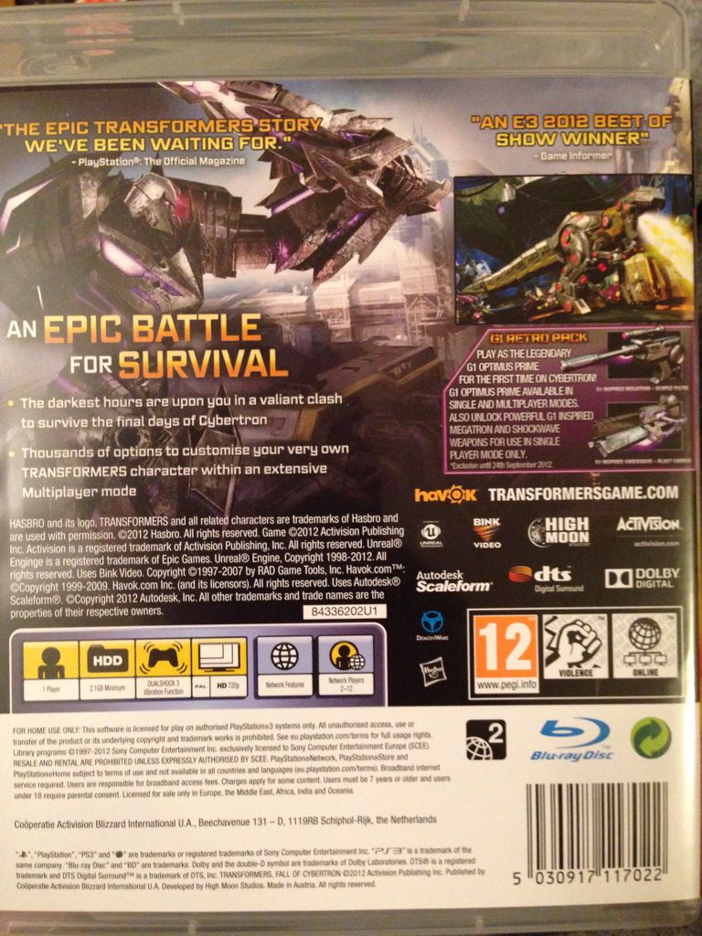 Transformers: Fall of Cybertron - Sony PlayStation 3 (PS3) (1) video game collectible [Barcode 5030917117022] - Main Image 2