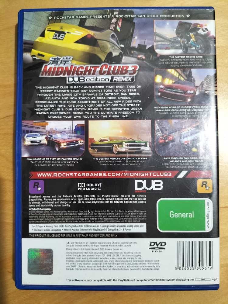 Midnight Club 3 Dub Edition Remix - Sony PlayStation 2 (PS2) (Rockstar Games - 1) video game collectible [Barcode 5026555305372] - Main Image 2