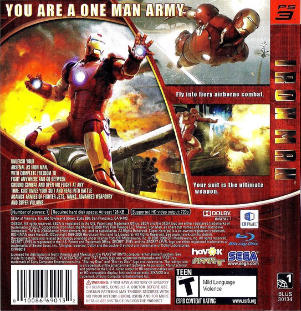 Iron man - Sony PlayStation 3 (PS3) (Sega - 1) video game collectible [Barcode 5060138437456] - Main Image 2