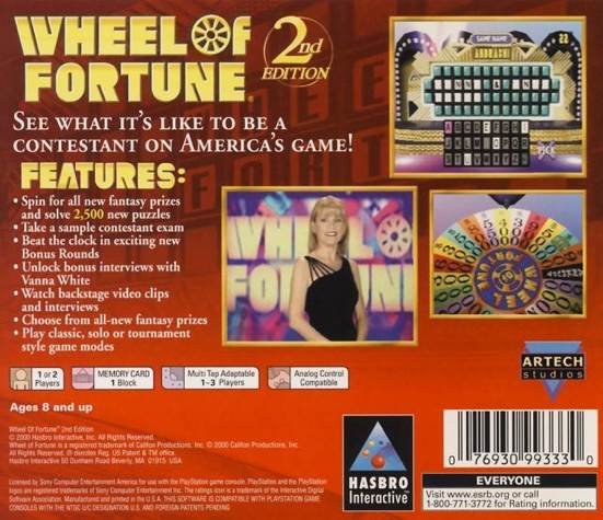 Wheel of Fortune: 2nd Edition - Sony PlayStation (Hasbro Interactive - 1-2) video game collectible [Barcode 076930993330] - Main Image 2