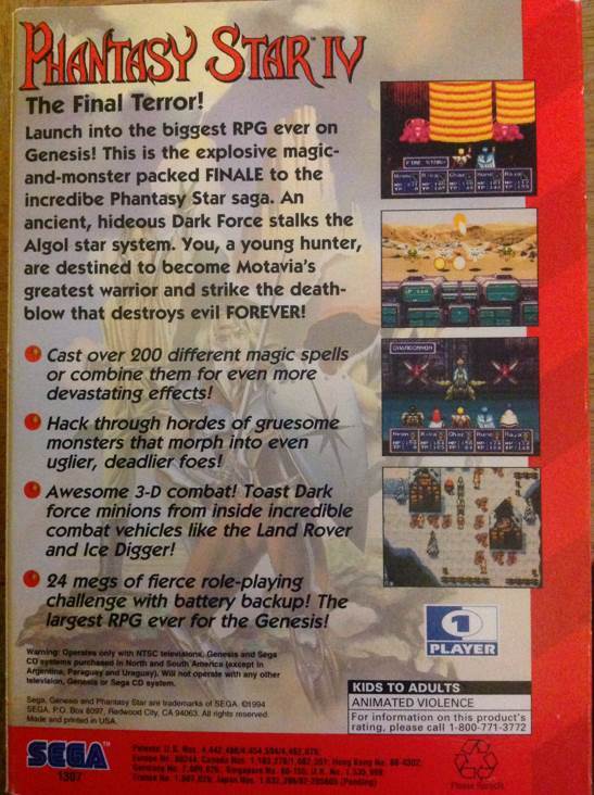 Phantasy Star IV - Sega Genesis (Mega Drive) (Sega - 1) video game collectible [Barcode 010086013078] - Main Image 2