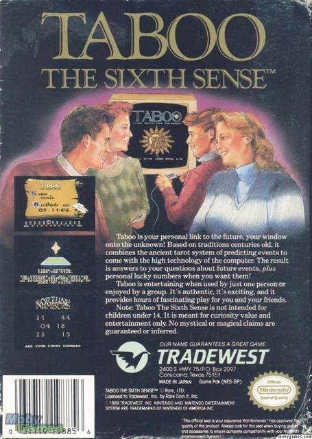 Taboo: The Sixth Sense - Nintendo Entertainment System (NES) (Tradewest - 1 Players) video game collectible [Barcode 031719198856] - Main Image 2