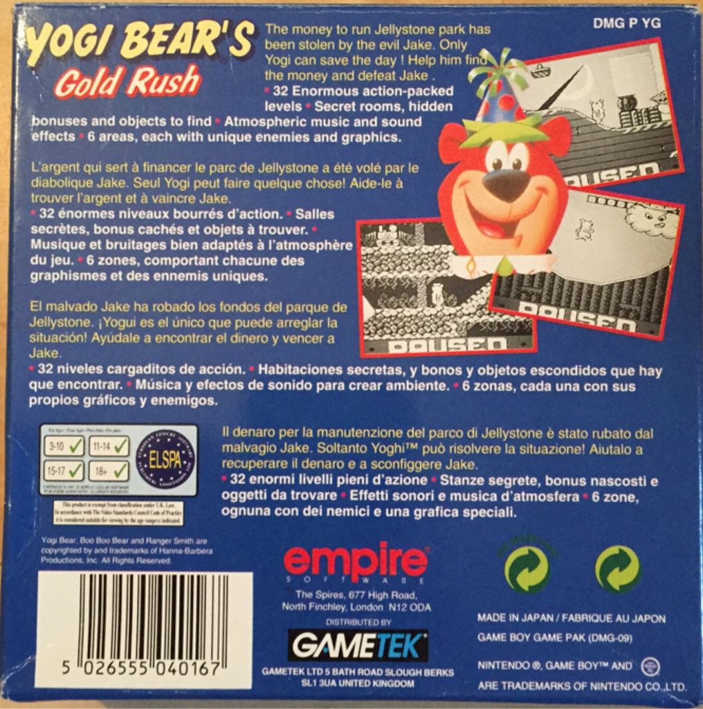 Yogi Bear’s Gold Rush - Nintendo Game Boy (GameTek) video game collectible [Barcode 5026555040167] - Main Image 2