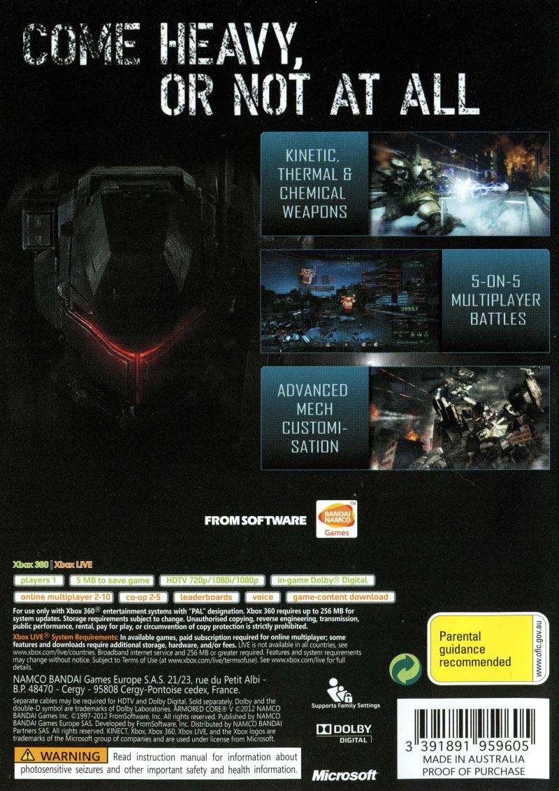Armored Core V - Microsoft Xbox 360 (Bandai Namco Ent. - 1-10) video game collectible [Barcode 3391891961783] - Main Image 2