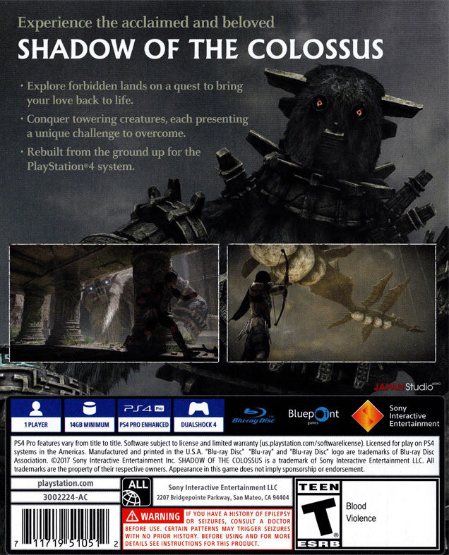 Shadow Of The Colossus - Sony PlayStation 4 (PS4) (Sony - 1) video game collectible [Barcode 711719510529] - Main Image 2
