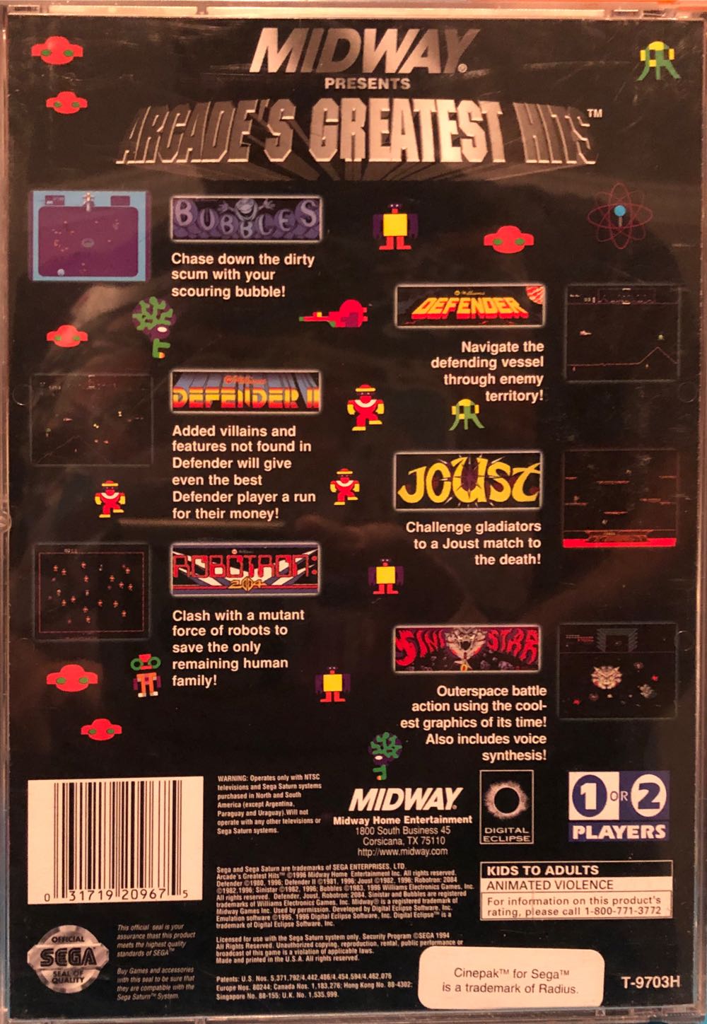 Arcade’s Greatest Hits - Sega Saturn (Midway) video game collectible [Barcode 031719209675] - Main Image 2