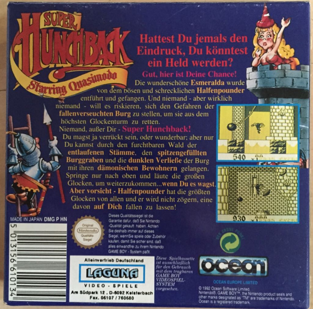 Super Hunchback - Nintendo Game Boy (Ocean Software - 1) video game collectible [Barcode 5013156610134] - Main Image 2