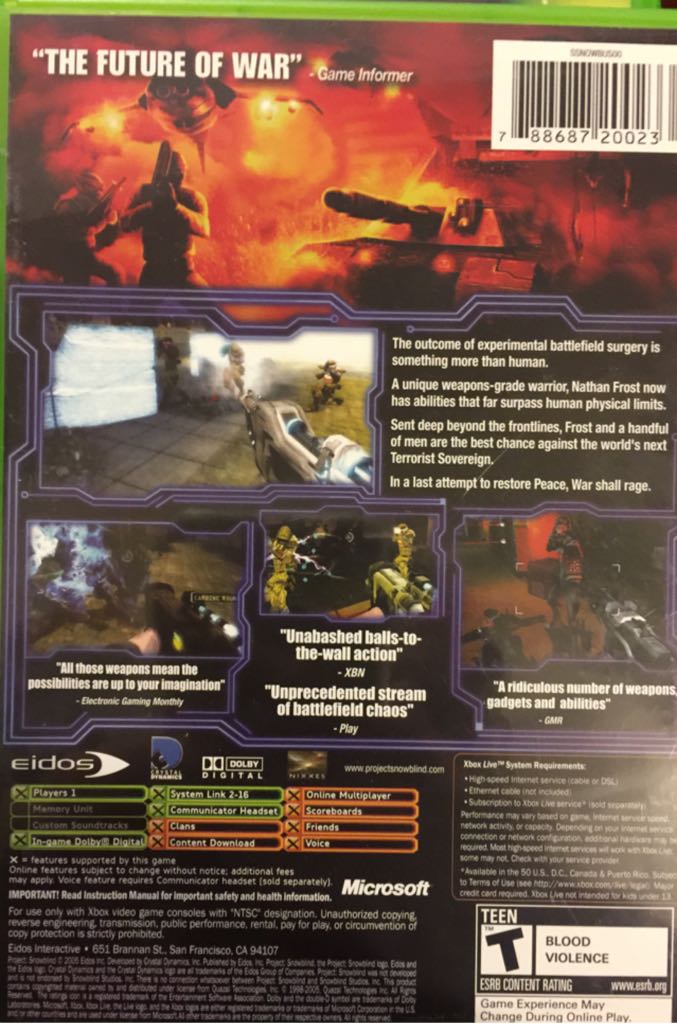 Project: Snowblind - Microsoft Xbox (Eidos Interactive - 2) video game collectible [Barcode 788687200233] - Main Image 2