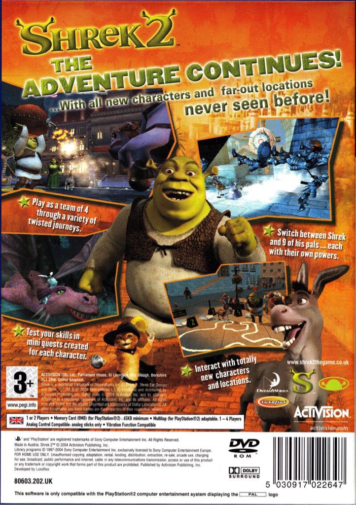 Shrek 2 - Sony PlayStation 2 (PS2) (Activision - 1-2) video game collectible [Barcode 5030917023460] - Main Image 2