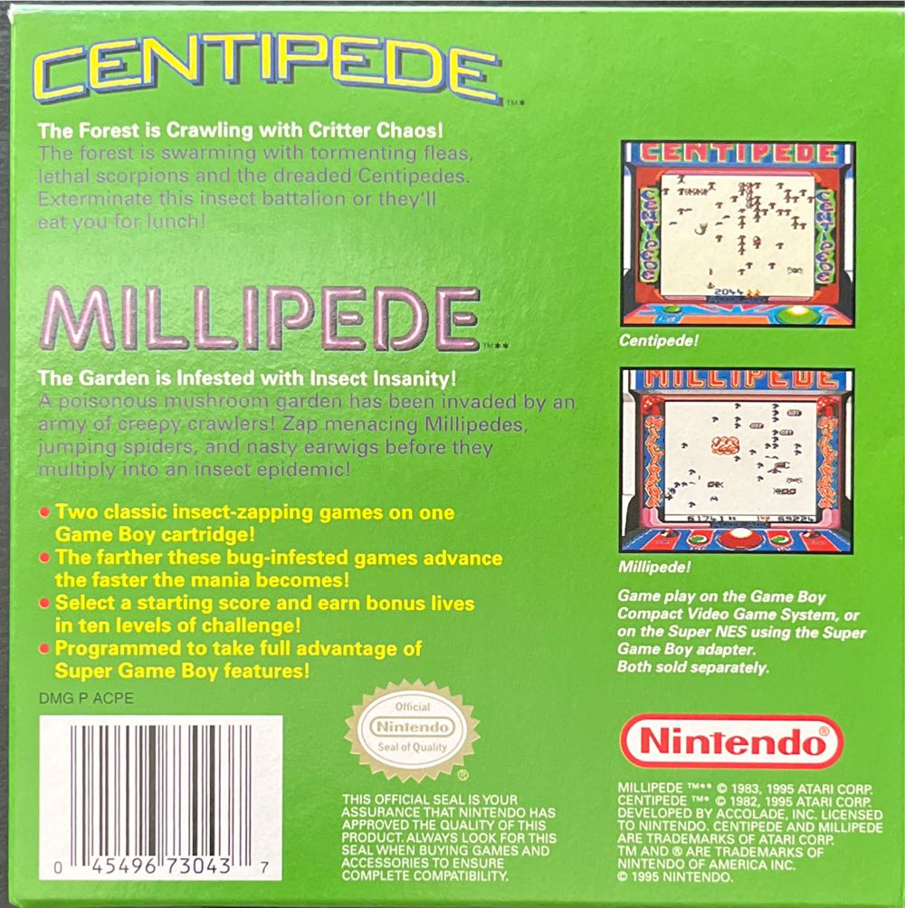 Arcade Classic 2: Centipede / Millipede - Nintendo Game Boy (Nintendo - 1) video game collectible [Barcode 045496730437] - Main Image 3