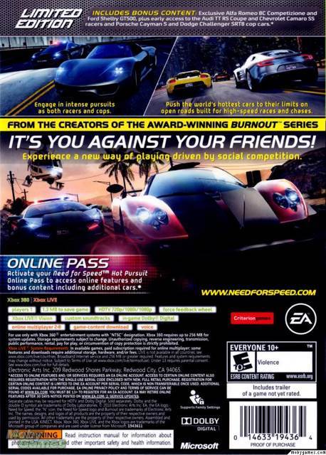 Need For Speed: Hot Pursuit - Microsoft Xbox 360 (Criterion Games - 1) video game collectible [Barcode 5030930096489] - Main Image 2