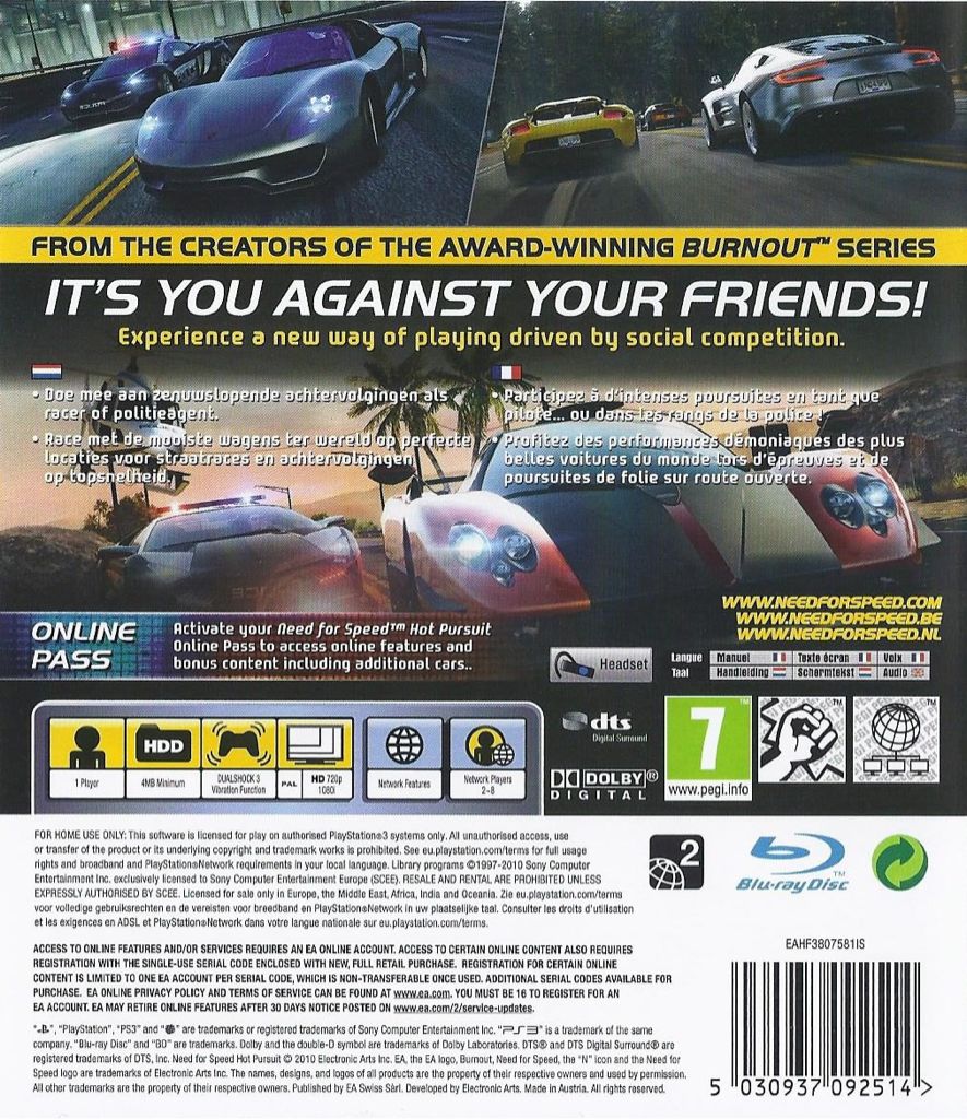 Need For Speed: Hot Pursuit - Sony PlayStation 3 (PS3) (Electronic Arts (EA) - 8) video game collectible [Barcode 5030937092514] - Main Image 2