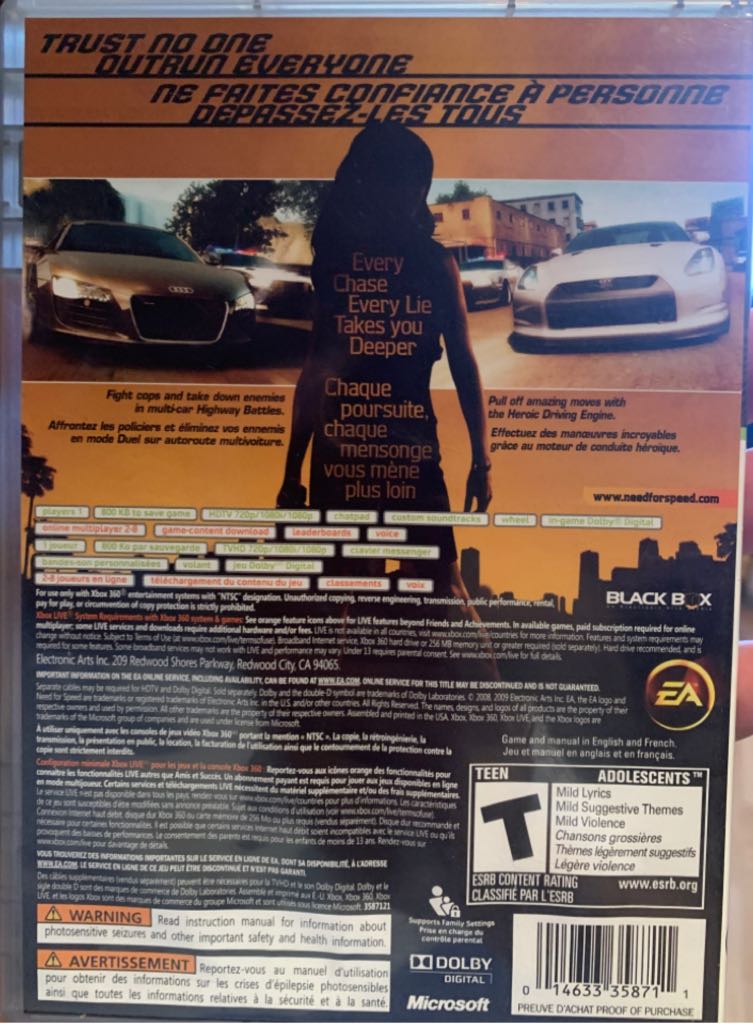 Need For Speed: Undercover - Microsoft Xbox 360 (Electronic Arts/EA Games - 1) video game collectible [Barcode 014633358711] - Main Image 2