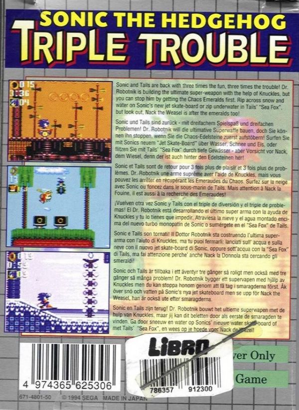 Sonic The Hedgehog: Triple Trouble - Sega Game Gear video game collectible - Main Image 2