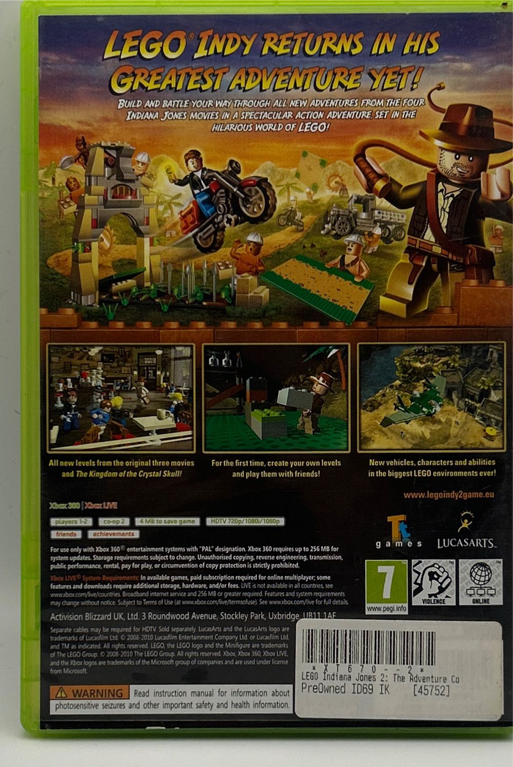 LEGO: Indiana Jones 2 - The Adventure Continues (Classics) - Microsoft Xbox 360 (Disney’s Interactive Studio - 1-2) video game collectible [Barcode 023272010584] - Main Image 2