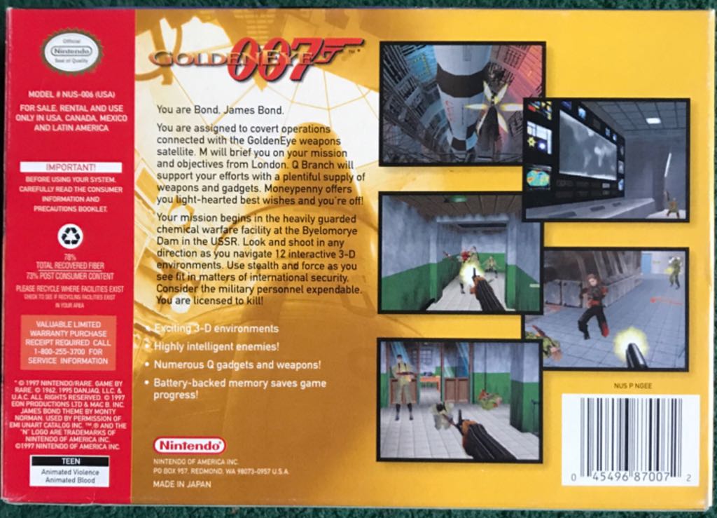 007: GoldenEye - Nintendo 64 (N64) (Nintendo - 4) video game collectible [Barcode 0045496870072] - Main Image 2