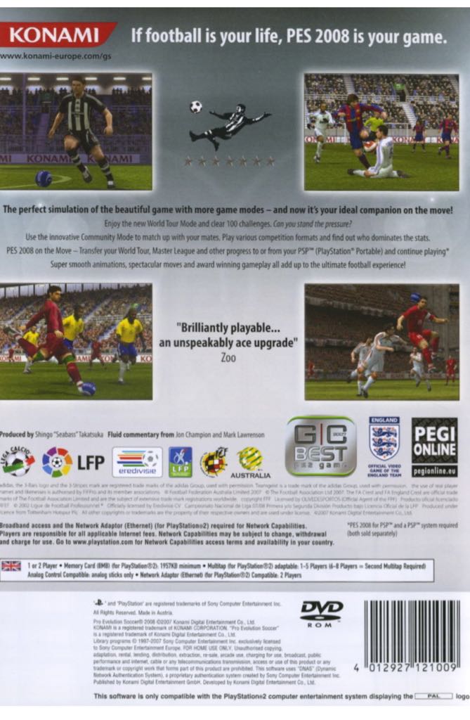 PES 2008: Pro Evolution Soccer - Sony PlayStation 3 (PS3) (Konami Corporation) video game collectible [Barcode 4072987050893] - Main Image 2
