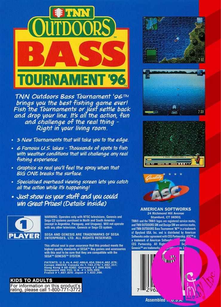 TNN Outdoors Bass Tournament ’96 - Sega Genesis (Mega Drive) (American Softworks - 1) video game collectible [Barcode 729627521155] - Main Image 2