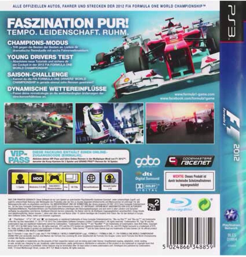 F1 2012 - Sony PlayStation 3 (PS3) (Codemasters - 2) video game collectible [Barcode 5024866348866] - Main Image 2