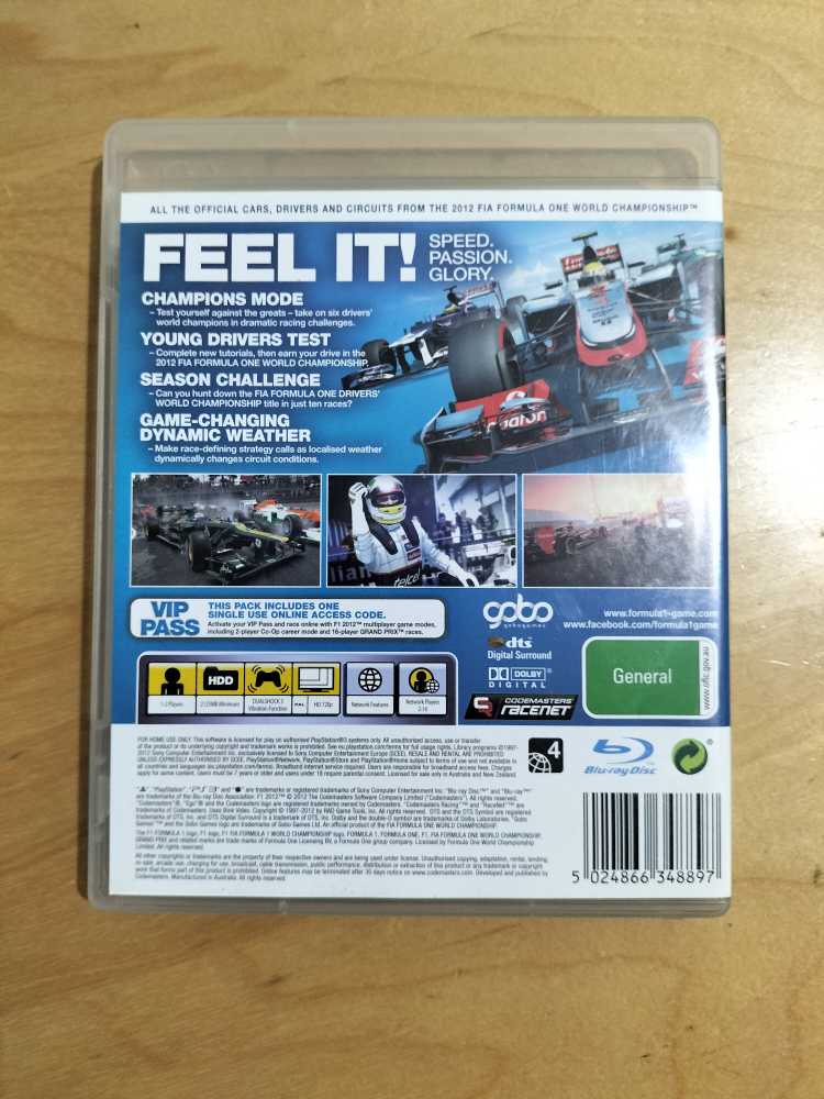 F1 2012 - Sony PlayStation 3 (PS3) (Codemasters - 1-2) video game collectible [Barcode 5024866348897] - Main Image 2