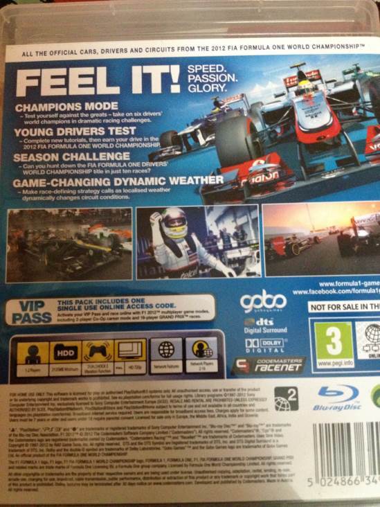F1 2012 - Sony PlayStation 3 (PS3) video game collectible [Barcode 5024866349092] - Main Image 2