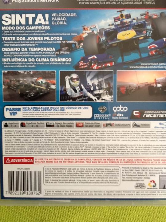 F1 2012 - Sony PlayStation 3 (PS3) (2) video game collectible [Barcode 7892110139762] - Main Image 2