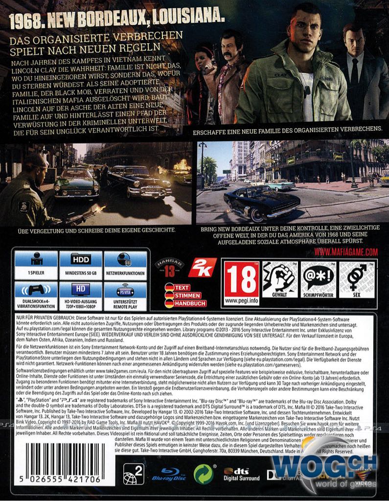 Mafia III - Sony PlayStation 4 (PS4) (2K Games - 1) video game collectible [Barcode 710425478154] - Main Image 2
