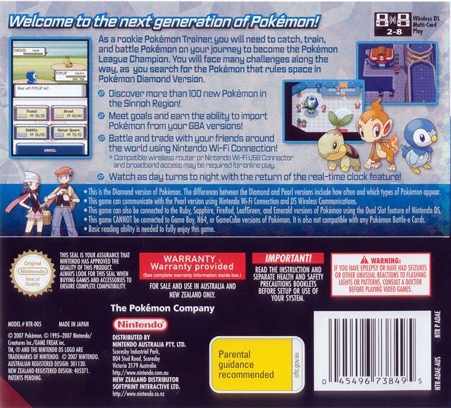 Pokémon Diamant - Nintendo DS (Nintendo - 1) video game collectible [Barcode 045496464851] - Main Image 2