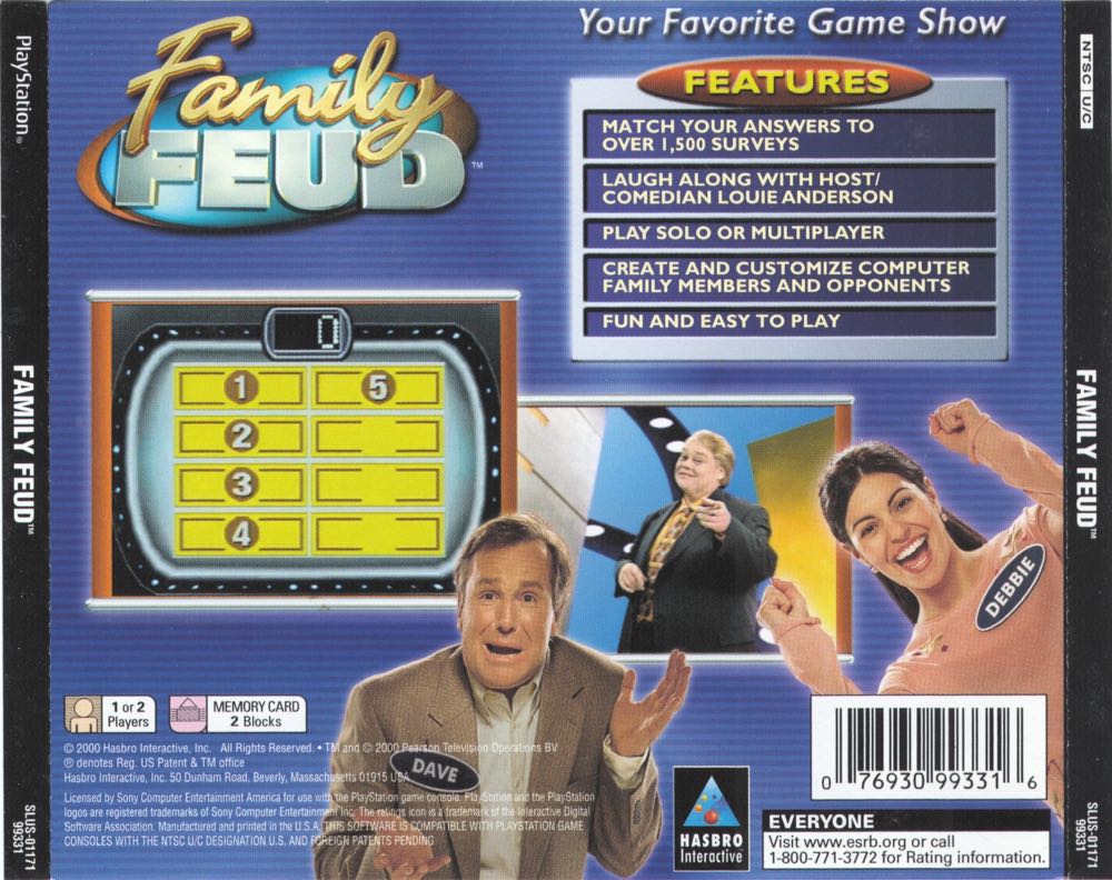 Family Feud (2000 Edition) - Sony PlayStation (Hasbro Interactive - 1-2) video game collectible [Barcode 076930993316] - Main Image 2