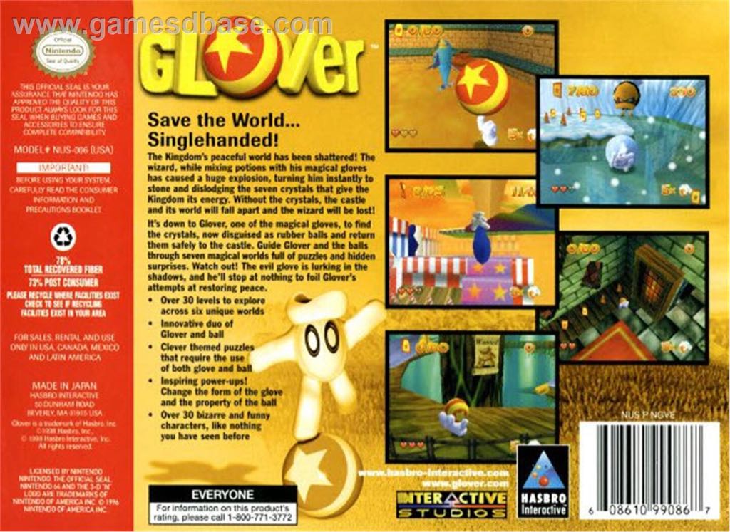 Glover - Nintendo 64 (N64) (Hasbro - 1) video game collectible [Barcode 608610990867] - Main Image 2