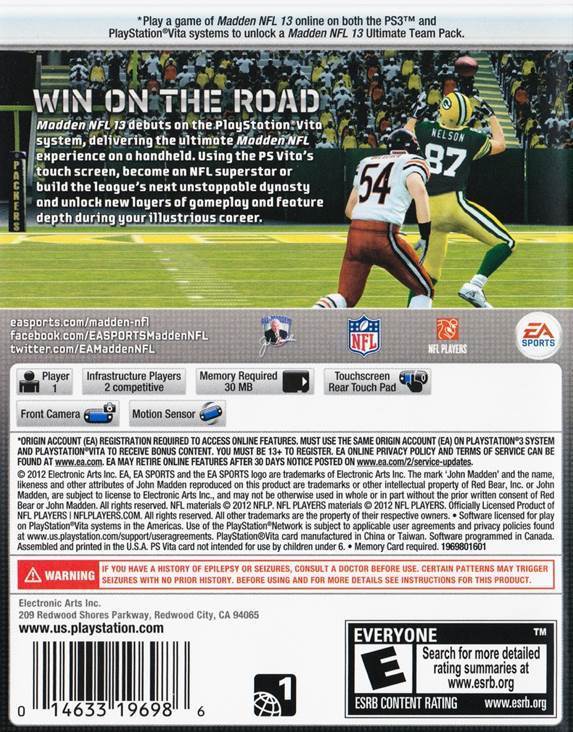 Madden NFL 13 - Sony PlayStation Vita (PS Vita) (EA Sports  - 1) video game collectible [Barcode 014633196986] - Main Image 2