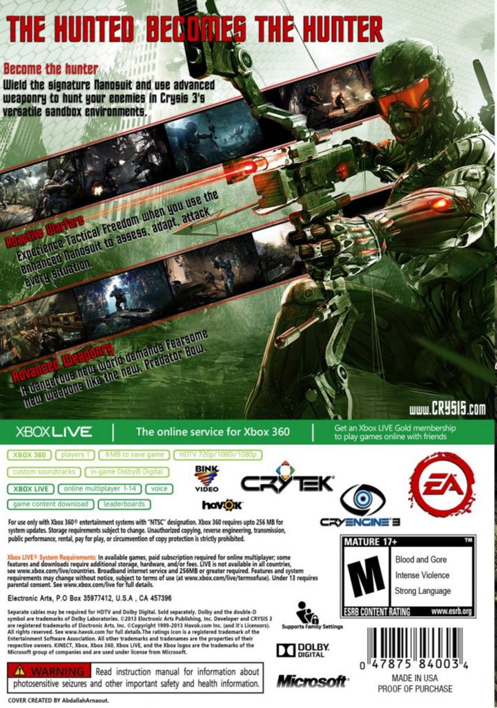 Crysis 3 - Microsoft Xbox 360 (Electronic Arts - 2) video game collectible - Main Image 2