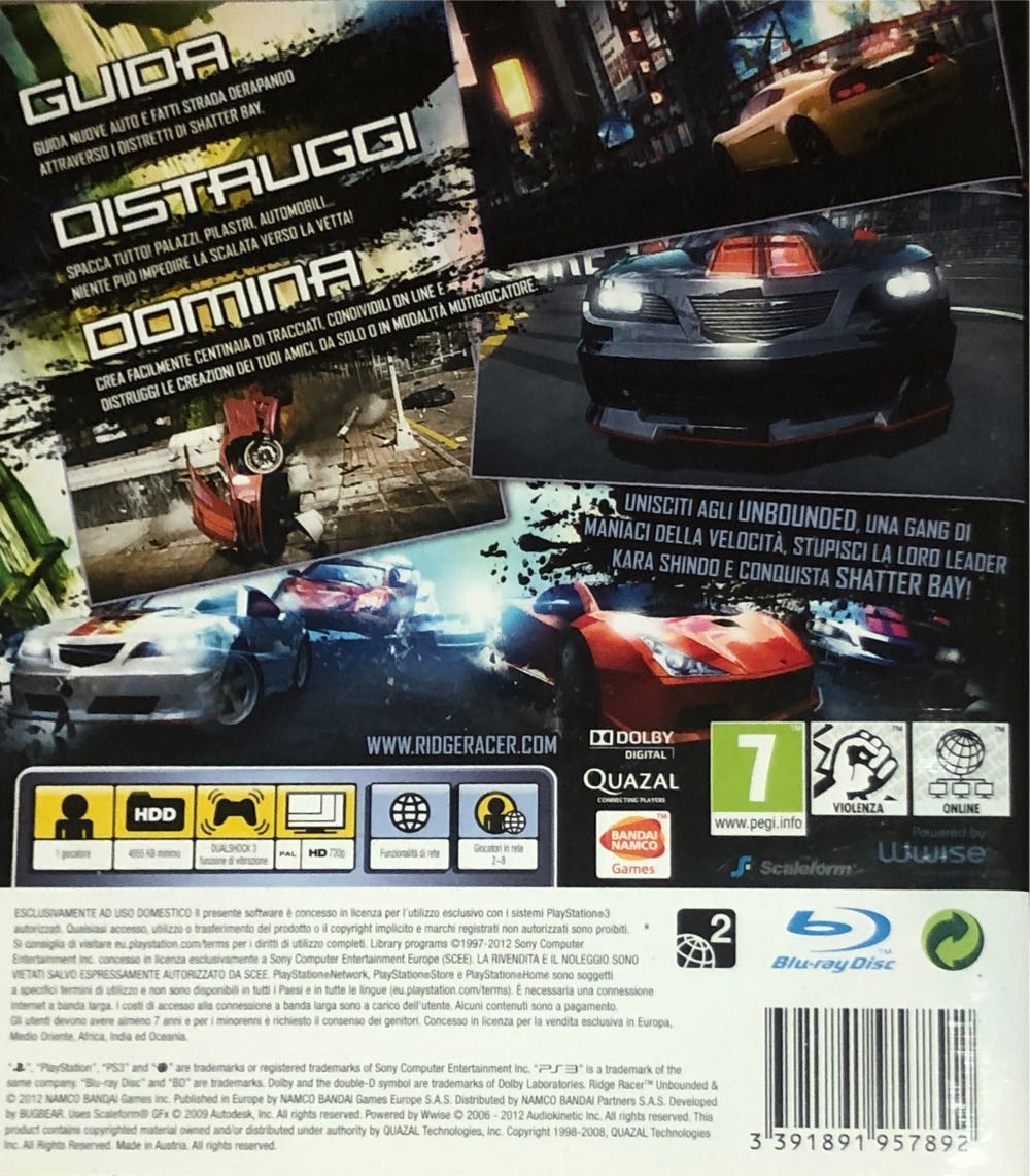 Ridge Racer Unbounded Limited Edition - Sony PlayStation 3 (PS3) (Namco - 1) video game collectible [Barcode 3391891957892] - Main Image 2