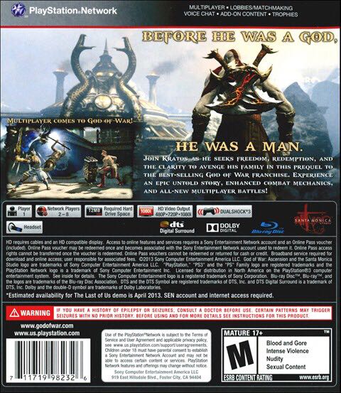 God of War: Ascension - Sony PlayStation Network (PSN) (Sony Computer Entertaiment - 1) video game collectible [Barcode 711719229650] - Main Image 2