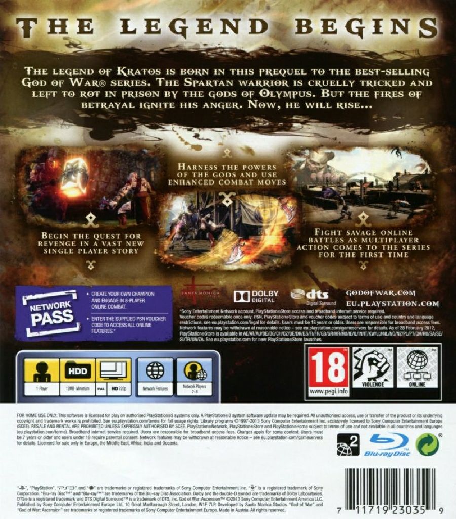 God of War: Ascension - Sony PlayStation 3 (PS3) (Sony Computer Entertainment - 1) video game collectible [Barcode 711719230755] - Main Image 2