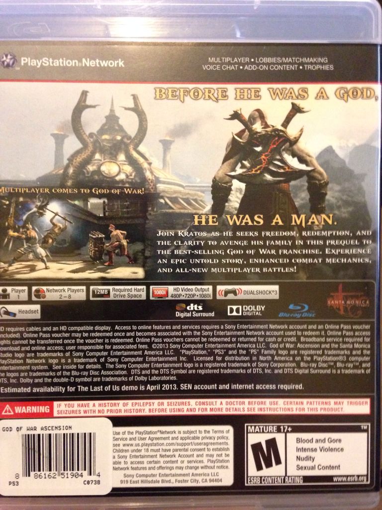 God of War: Ascension - Sony PlayStation 3 (PS3) video game collectible [Barcode 886162519044] - Main Image 2